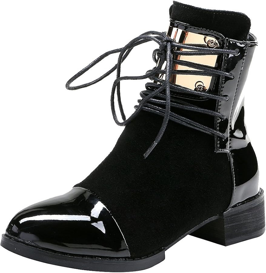 ANUFER Women Punk Metal Style Cap Toe Chunky Heel Zip Ankle Boots | Amazon (US)