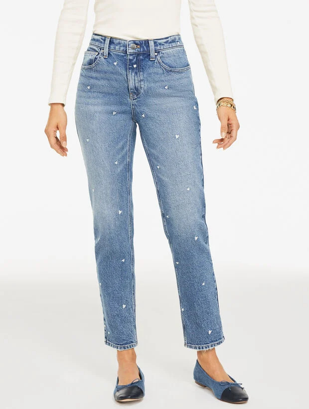 Slim Straight Ankle Jeans - Tossed Hearts | Talbots