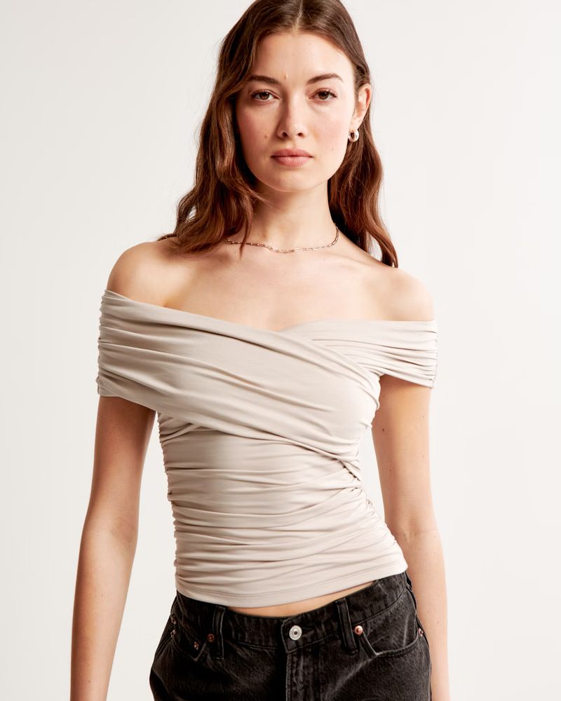 Off-The-Shoulder Ruched Wrap Top | Abercrombie & Fitch (US)