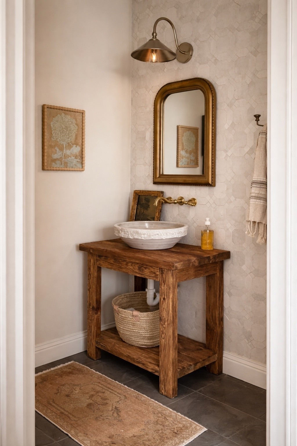 Complete bathroom renovation with zellige wall and mixed metals 🙌🏼 Love how this turned out!