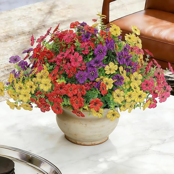 Senjie 12 Bundles Artificial Flowers Bulk for Outdoor Decor, UV Resistant Fake Plastic Flowers, F... | Amazon (US)