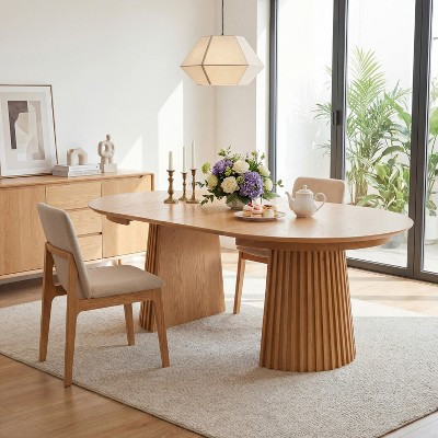 Christopher Knight Home Lillian Mid-Century Modern Wood 78" Extendable Round Dining Table with Fluted Base, Natural | Target