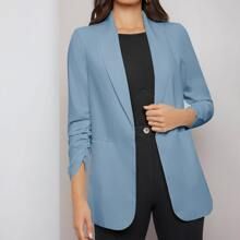 Shawl Collar Ruched Sleeve Open Front Blazer | SHEIN