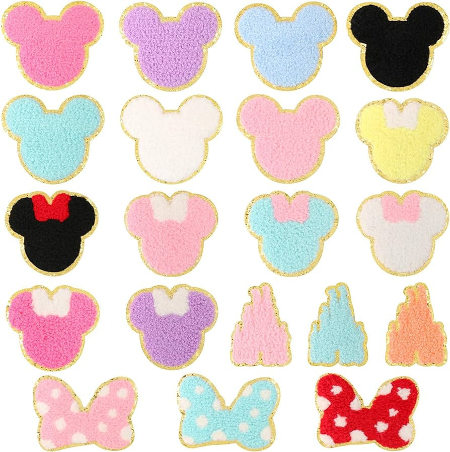 20 Pcs Chenille Mouse Patches, EVERMARKET Cute Iron on Mouse Head Bows Castle Patches Chenille Em... | Amazon (US)
