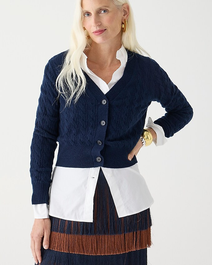 Cashmere shrunken cable-knit V-neck cardigan sweater | J. Crew US