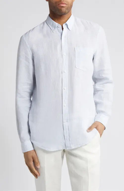 Nordstrom Trim Fit Solid Linen Button-Down Shirt in Blue Skyway at Nordstrom, Size Small | Nordstrom