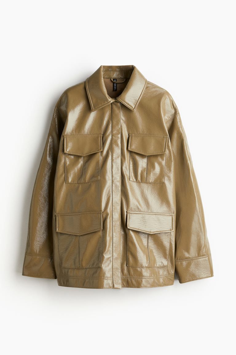 Coated utility jacket - Long sleeve - Regular length - Dark beige - Ladies | H&M US | H&M (US + CA)