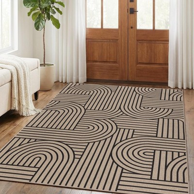 5'x7' Outdoor Patio Rug – Abstract Striped Design, Polyester Jute Look, Foldable for Porch or Patio, Nature | Target