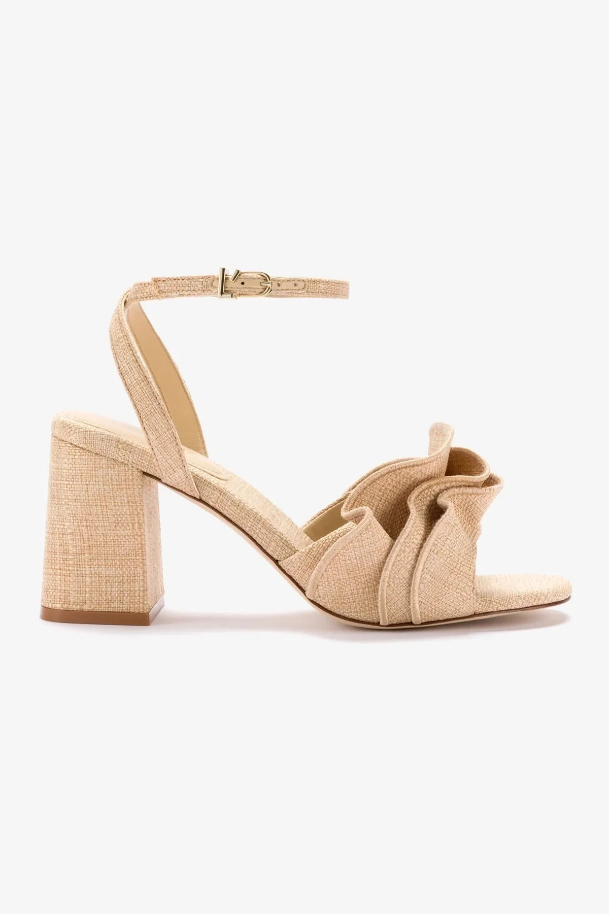 Selena Ruffle Sandal In Beige Raffia 6.5 | EMILIA GEORGE®