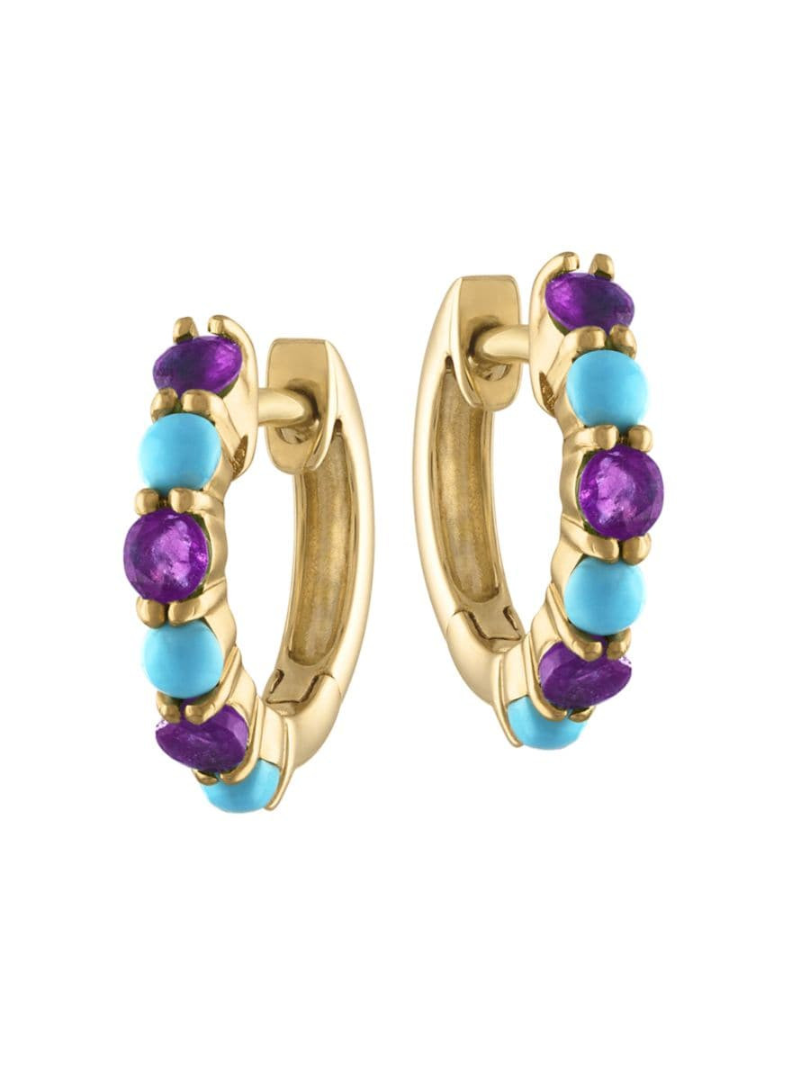 Eden Presley 14K Yellow Gold &amp; Multi-Gemstone Huggie Hoop Earrings | Saks Fifth Avenue