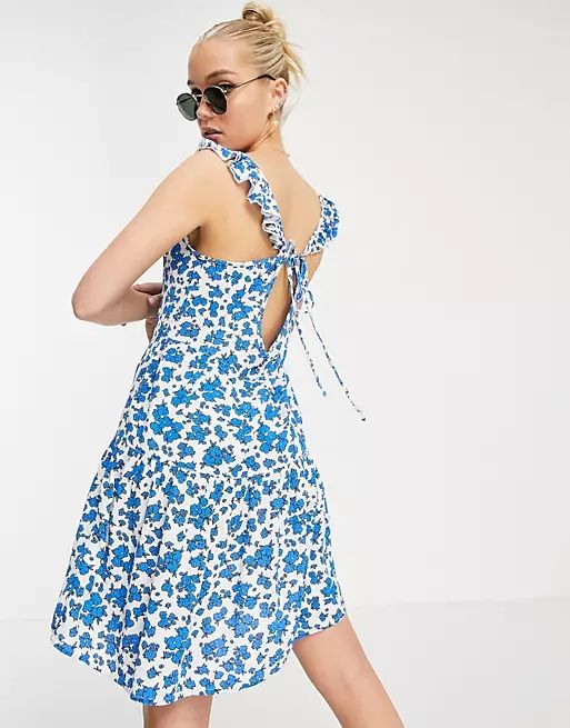 New Look mini cheesecloth sun dress in blue floral print | ASOS (Global)
