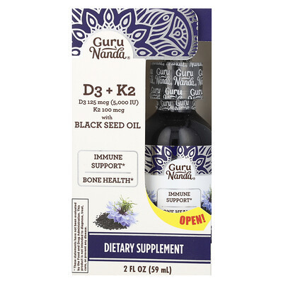 GuruNanda, D3 + K2, Black Seed Oil, 2 fl oz (59 ml) | iHerb