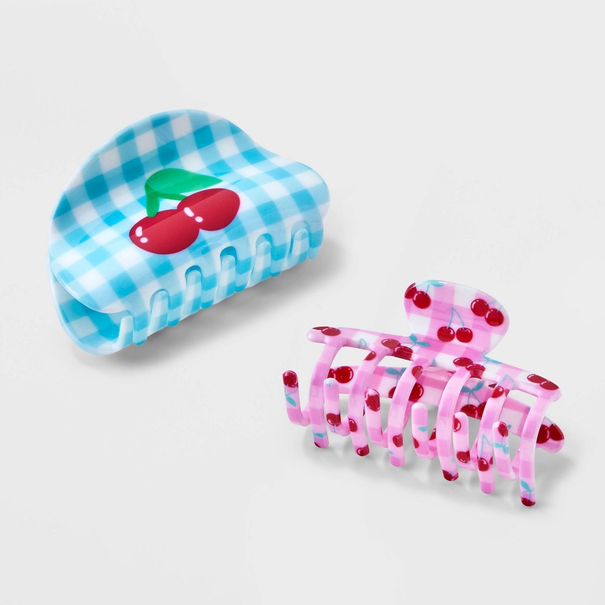 Girls' 2pk Claw Clips Cherry Gingham - Cat & Jack™ Blue/Pink | Target