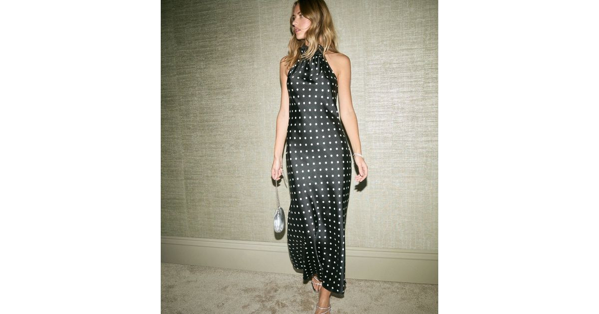 Black Polka Dot Satin Halterneck Midi Dress | New Look | New Look (UK)