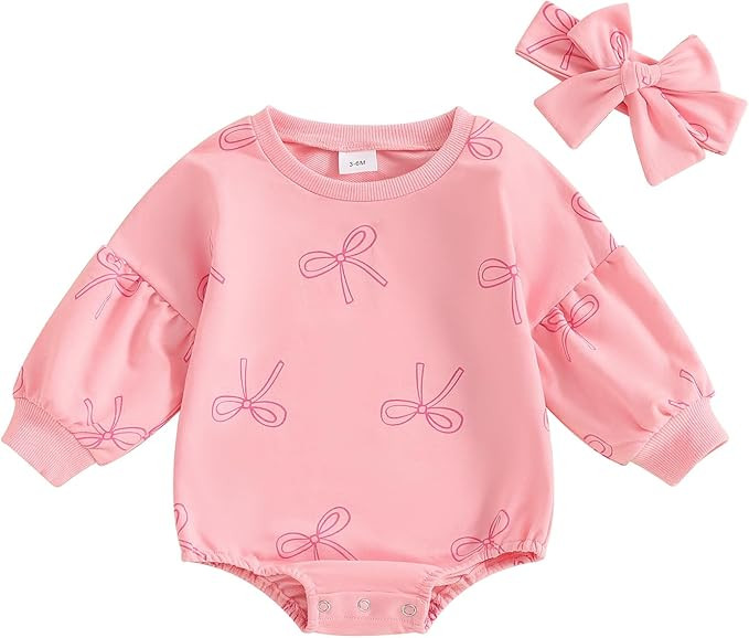 Kayotuas Infant Baby Girl Bow Romper Puff Long Sleeve Sweatshirt Oversized Bubble Sweater Bodysui... | Amazon (US)