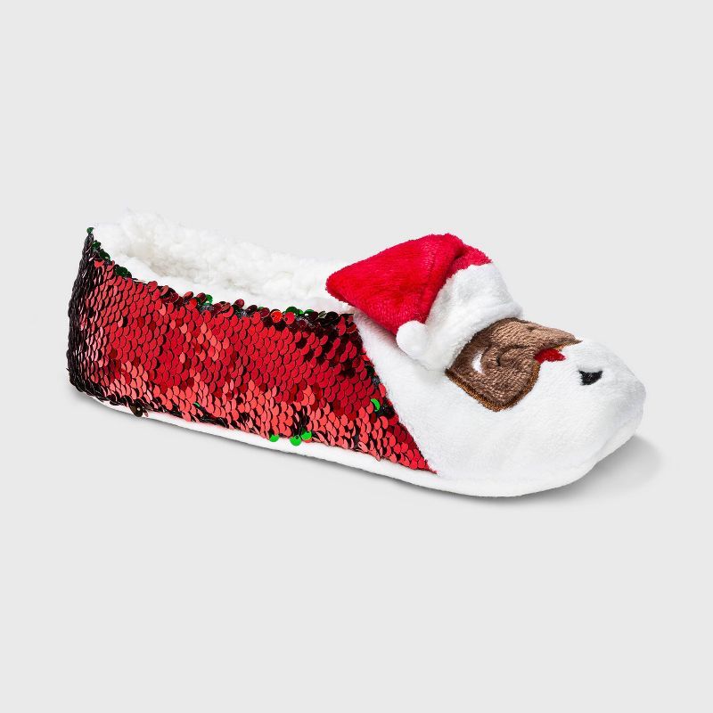 Women's Santa Pull-On Slipper Socks with Flip Sequins & Grippers - Wondershop™ Red/Green | Target