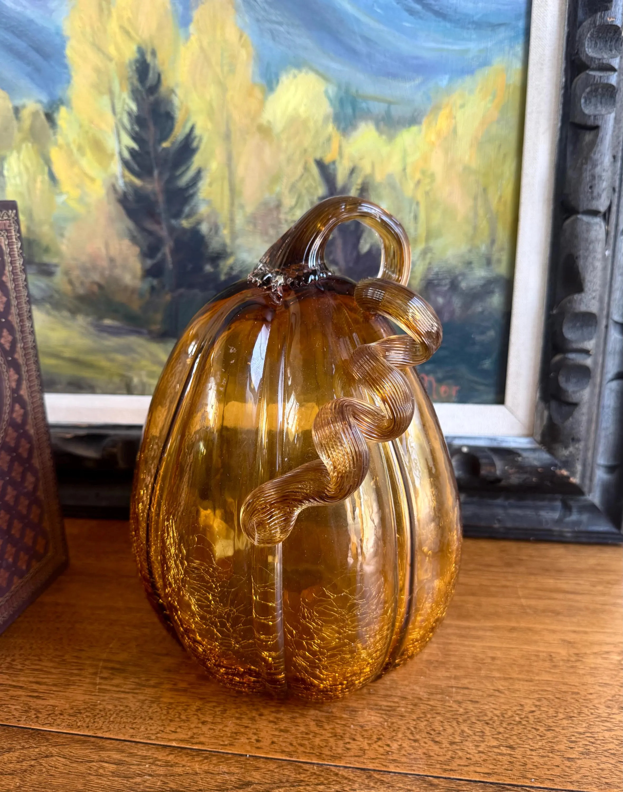Vintage Glass Pumpkin -Large Art Glass Pumpkin - Fall Decor - Halloween Decor, Hand applied Stem | Etsy (Global)