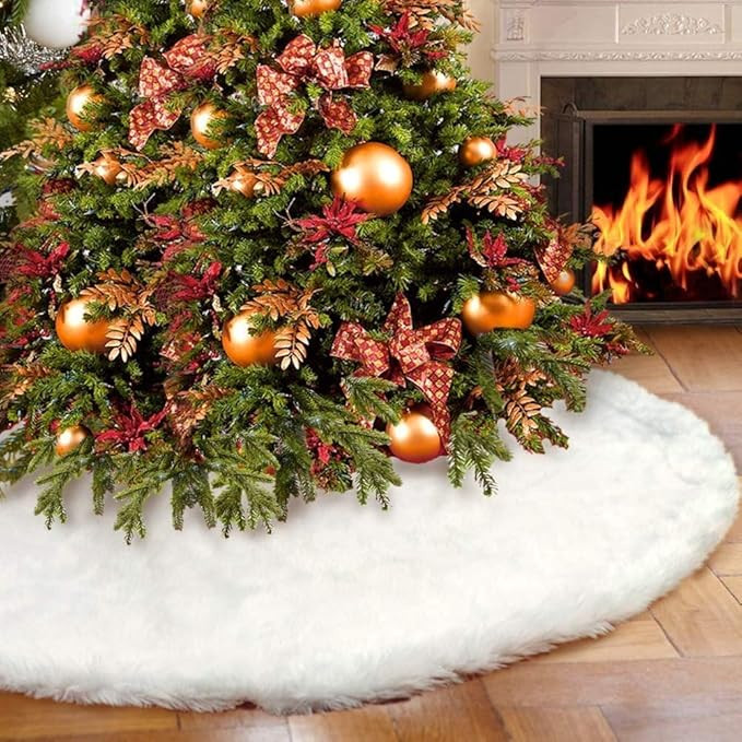 yuboo White Fur Christmas Tree Skirt, 48 inches Fluffy Xmas Tree Rug Skirt for Christmas Tree Dec... | Amazon (US)