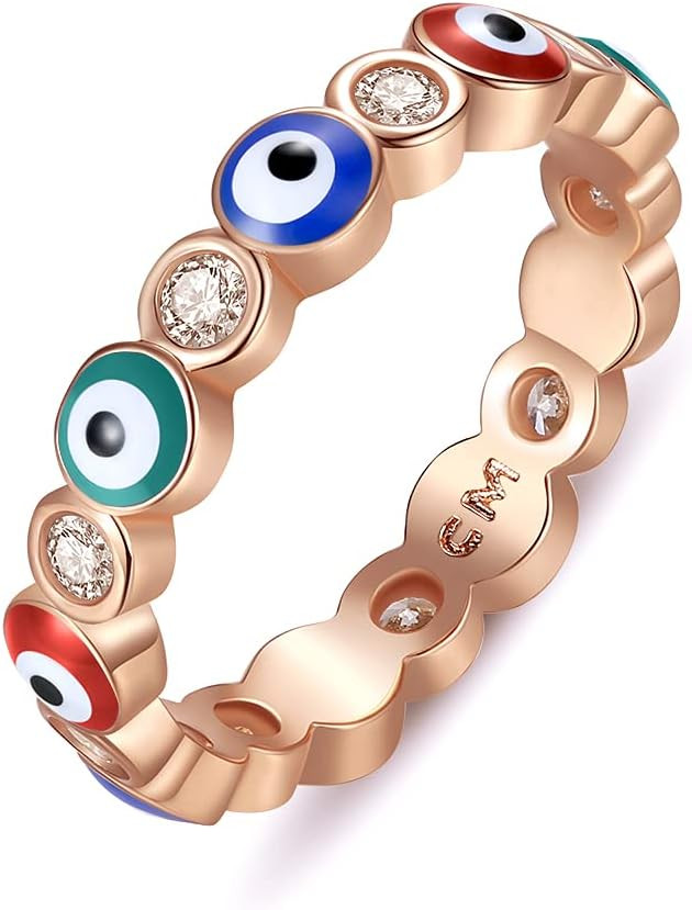 Puerzi Evil Eye Ring,Rose Gold Plated Ring Suitable for Women Girls,Size 6 to 10 | Amazon (US)