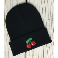 Cherry Embroidered Beanie Cuffed Cap - Multiple Colors | Etsy (US)