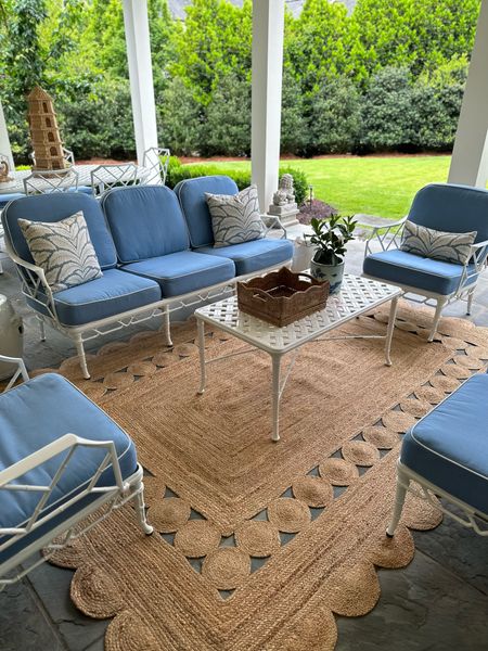 Spruce up your covered patio with this scalloped jute rug! I toured this incredible home in Raleigh and fell in love with the outdoor space complete with Brown Jordan outdoor furniture, blue stone pavers and built in heaters. This rug was the perfect warmth to pull the space together. While most of these pieces are available only to the trade through a designer, I’m linking the rug, pillows and similar items so you can recreate the look!

#LTKSeasonal #LTKhome #LTKfamily