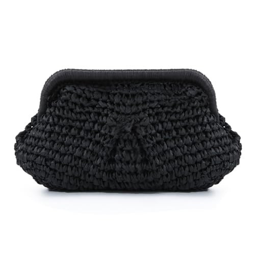 LHHMZ Women's Black Straw Dumpling Clutch Bag, One Size, Convertible/Multi-wear Style, Contemporary, Whimsical, Casual/Beachy, Whimsical, Young Women, Outdoor Enthusiasts, Fashion-Conscious, 29 cm | Amazon (UK)