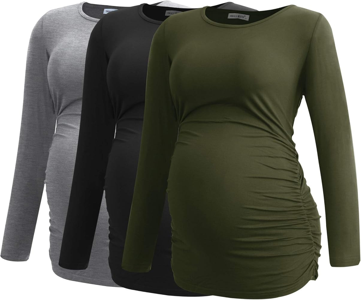 Smallshow Women's Maternity Shirts Long Sleeve Pregnancy Clothes Tops 3-Pack | Amazon (US)
