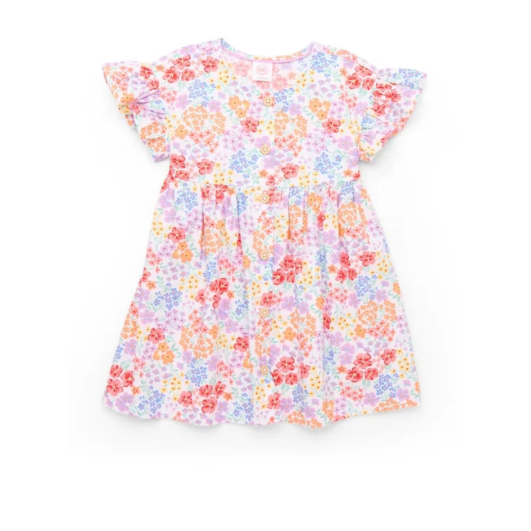 Wonder Nation Toddler Girls Cotton Dress with Flutter Sleeves, Sizes 12M-5T | Walmart (US)