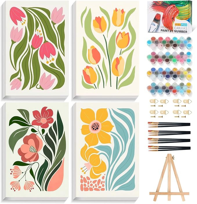 Okarina 4 Pack Paint by Numbers Kit for Adults with Frame, Easy Flower | Amazon (US)