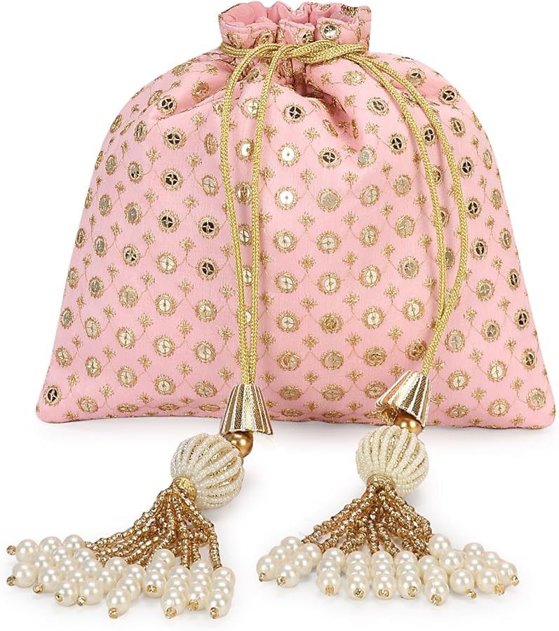 LONGING TO BUY Indian Embroidered Pearl Potli Bag For Women, Sequence Design with Tassel, Wedding... | Amazon (US)