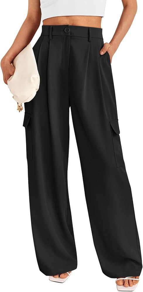 LILLUSORY Wide Leg Cargo Dress Pants Women's Casual Pants with 4 Pockets | Amazon (US)