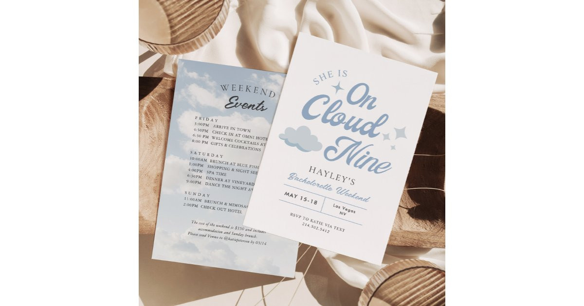 She Is On Cloud 9 Bachelorette Weekend Itinerary Invitation | Zazzle | Zazzle