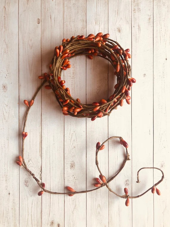 Orange Berry Wired Garland 1 yard 3 feet Fall Autumn wreath Christmas dollhouse decoration pumpki... | Etsy (US)