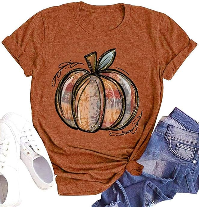 Fall Shirts for Women Halloween Pumpkin Graphic Tees Thanksgiving Family Turkey Tops Cute Autumn ... | Amazon (US)