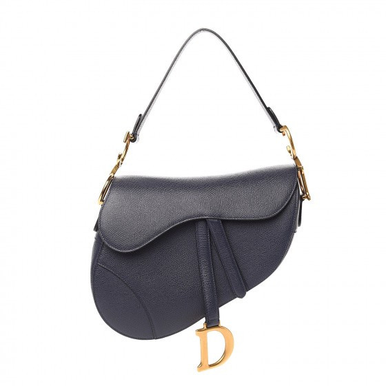CHRISTIAN DIOR Grained Calfskin Saddle Bag Navy | Fashionphile