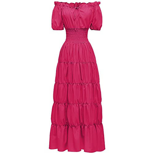 Abaowedding Renaissance Costume Women Medieval Chemise Dress Pirate Peasant Dress Peasant Tops Irish Under Dress (Rose Red L) | Amazon (US)