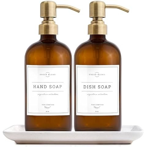 Vine Creations Amber Glass Soap Dispenser, 2 Pack Kitchen Soap Dispenser Set with Stainless Steel... | Amazon (US)