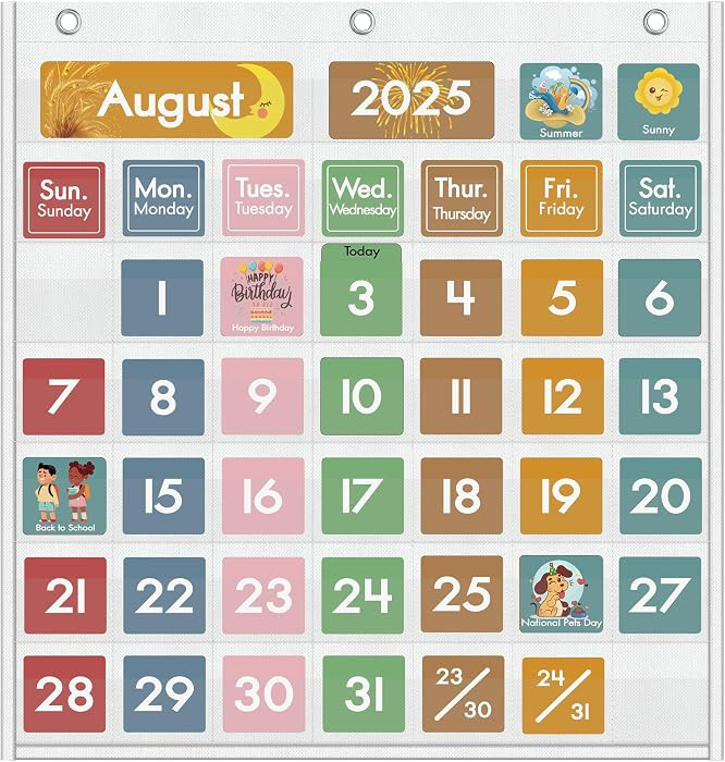 46 Pockets Classroom Calendar Pocket Chart with 77 Cards, Daily Monthly Learning Calendar for Cir... | Amazon (US)