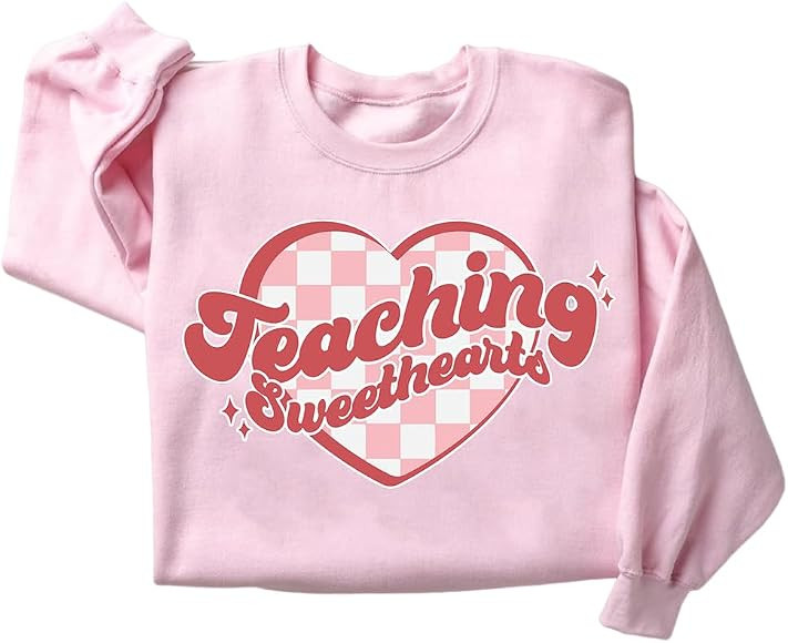 FAITHWALLART Teacher Valentine Sweatshirt, Women's Valentines Day Sweatshirt, Retro Heart Sweatsh... | Amazon (US)