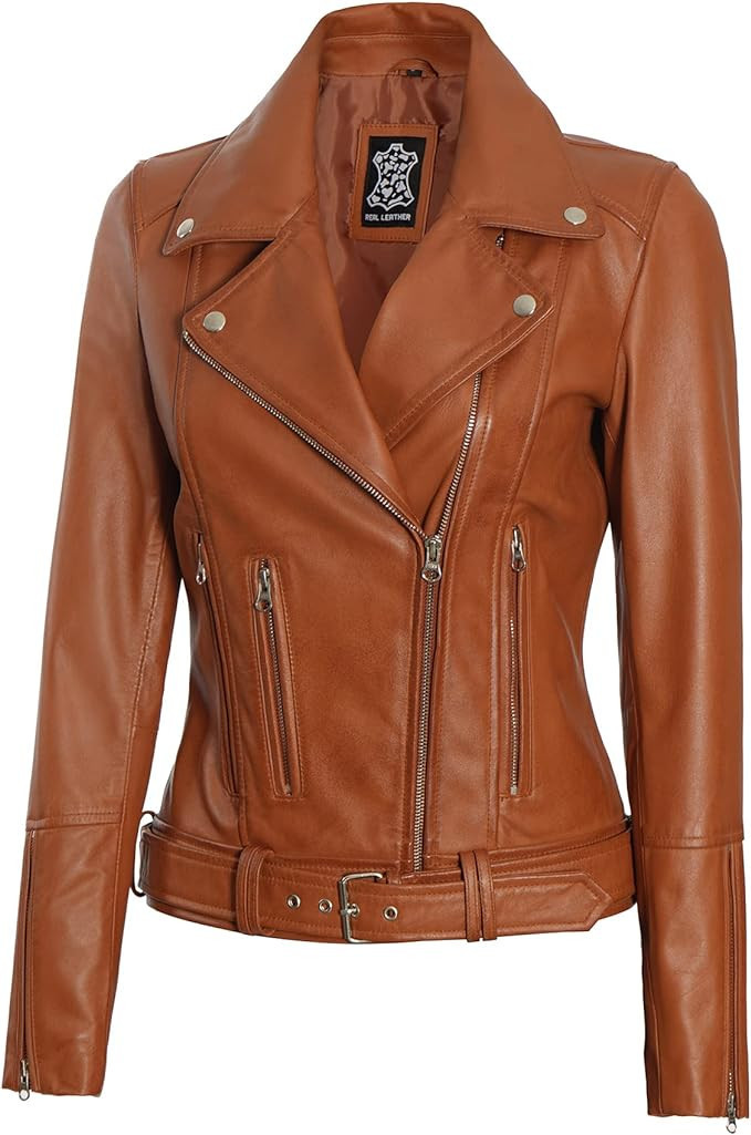 Asymmetrical Womens Leather Jacket - Real Lambskin Leather Jackets for Women | Amazon (US)