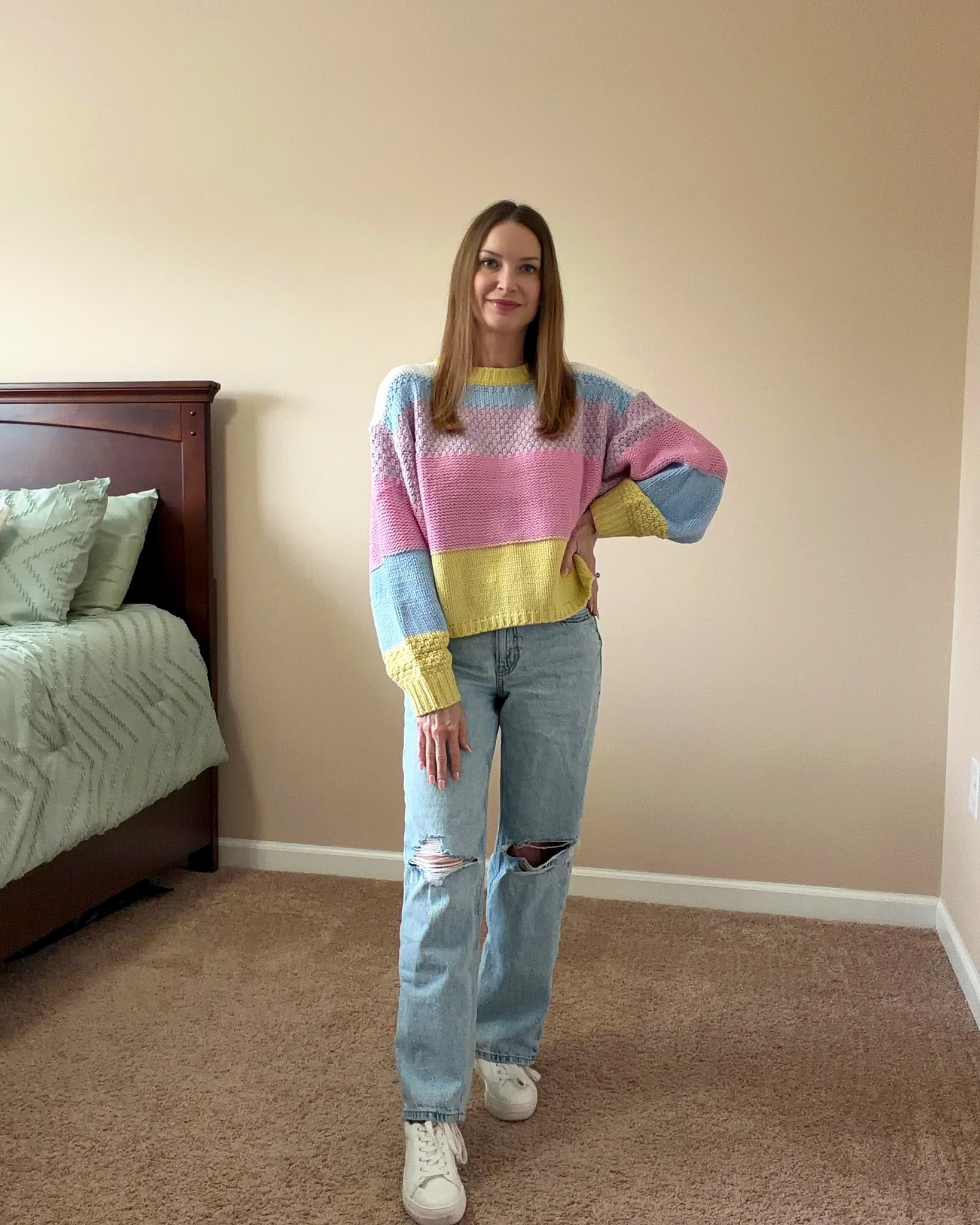 Spring outfits are starting early over here 🌸 This striped sweater is the perfect transition piece — lightweight, soft, and it comes in a ton of colors. Easy with denim now and so cute with shorts once it warms up. Linking all the colors because they’re that good.

#LTKootd #LTKPetite #LTKOver40