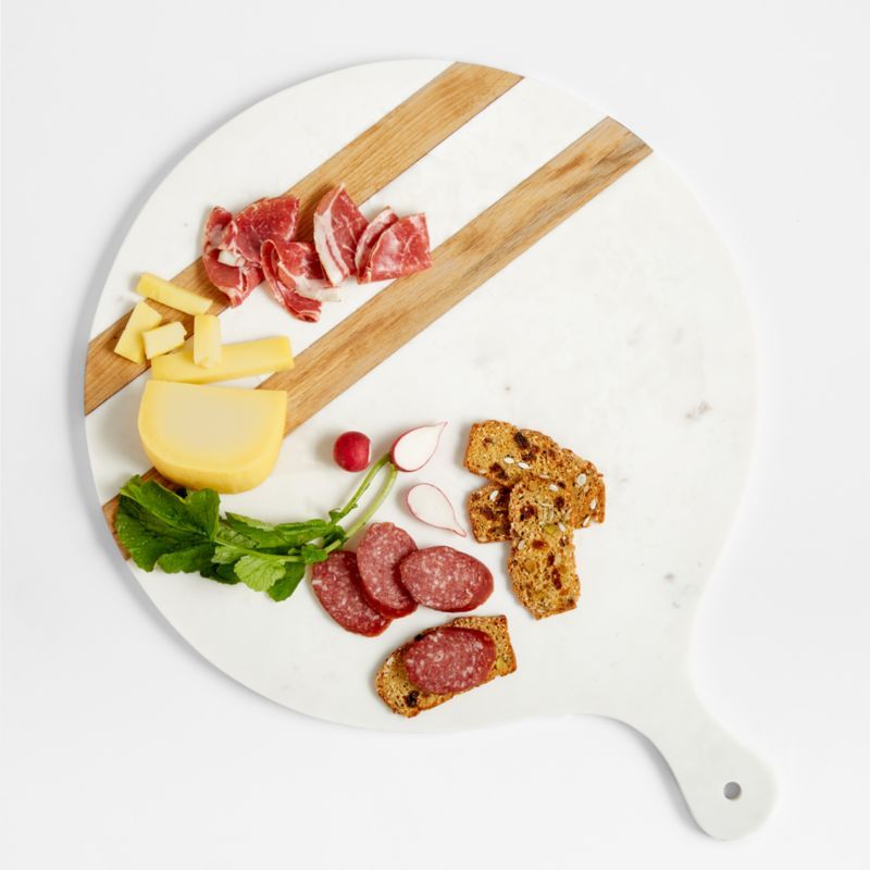 Amara Marble and Light Oak Large Board Cheese Board Platter + Reviews | Crate & Barrel | Crate & Barrel
