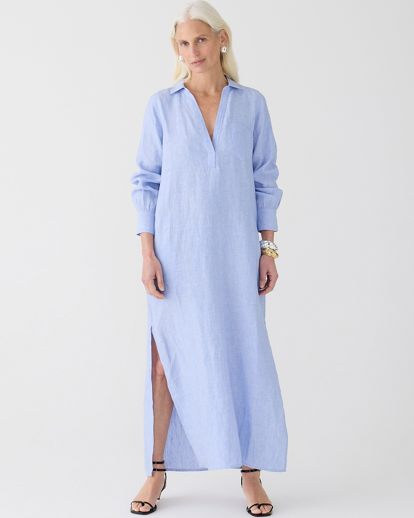 Bungalow maxi popover dress in linen | J. Crew US