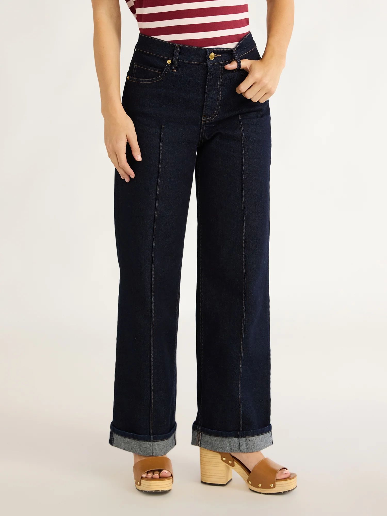 Free Assembly Women's Wide Leg High Rise Pintuck Jeans, 29” Inseam, Sizes 0-20 - Walmart.com | Walmart (US)