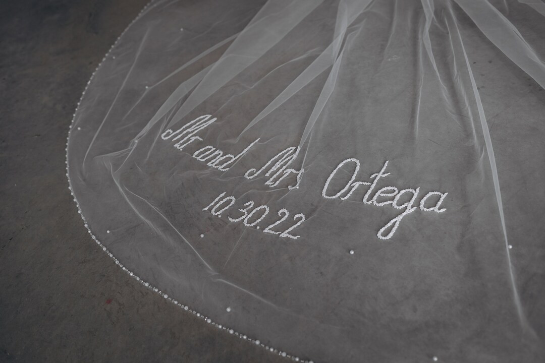 Personalized Wedding Veil With Pearls Edge. Beaded Letters, Words, Phrases. Veil With Your Custom... | Etsy (US)