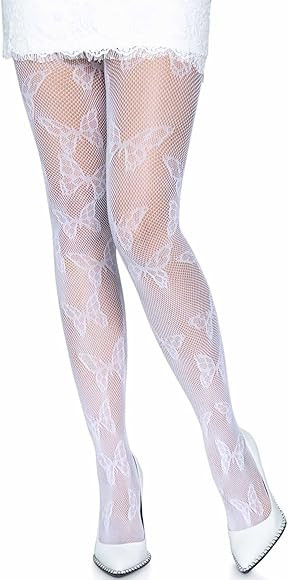 Leg Avenue Damen Netzstrumpfhose mit Schmetterlingen. Strumpfhose, Weiß, Einheitsgröße | Amazon (DE)