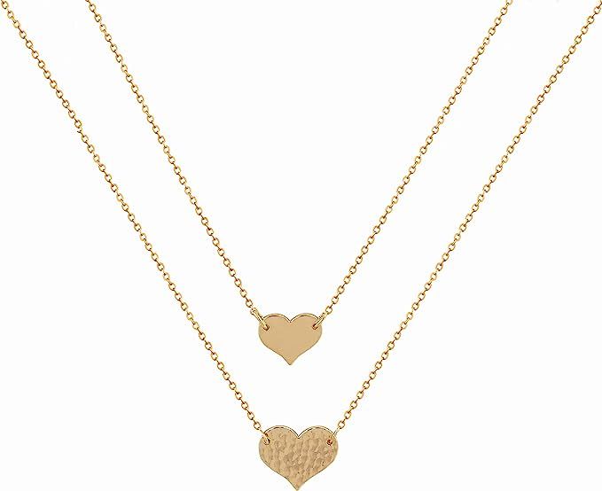 Mevecco Layered Heart Pendant Necklace,14k Gold Plated Love 2 Heart Love Tiny Dainty Layering Pen... | Amazon (US)