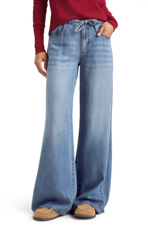 Splendid Elastic Waist Wide Leg Denim Pants in Indigo at Nordstrom, Size Large | Nordstrom