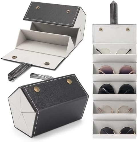 Sunglasses Travel Case, Foldable 5 Slot Eyeglass Organizer, Hanging Storage Box for Women and Men | Amazon (US)