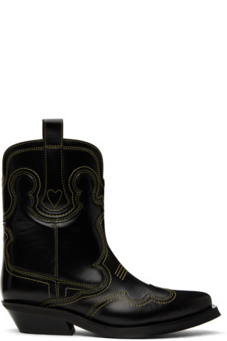 Black Embroidered Western Boots | SSENSE